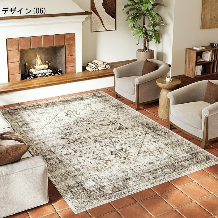 ペルシャ風 ラグ カーペット 1.5畳 2畳 洗える 滑り止め付 床暖房対応 ペルシャ絨毯 ヴィンテージ柄 幾何学 花柄 滑り止め 防ダニ ...