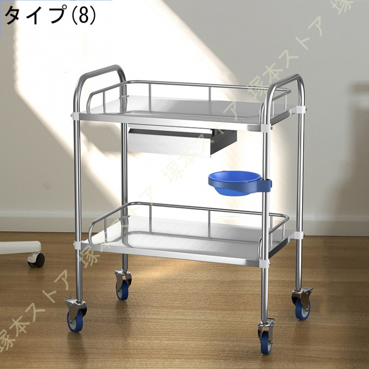 医療用 ステンレス ワゴン キャスター付き 作業台 処置カート 2段 中古 医療用ワゴン クリニックワゴン 回診車 医療カート キャスター付き 2段