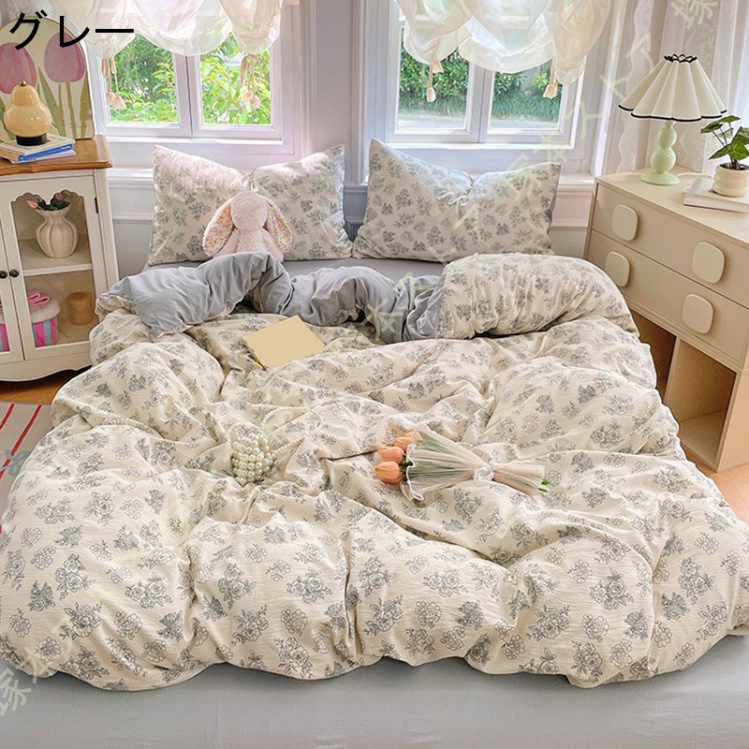 ウェディング 布団カバー ダブル 4点セット 姫系 寝具カバー 3点セット シングル 結婚式 プリンセス風 かわいい フリル 刺繍 ベッドスカート フラットシーツ_2