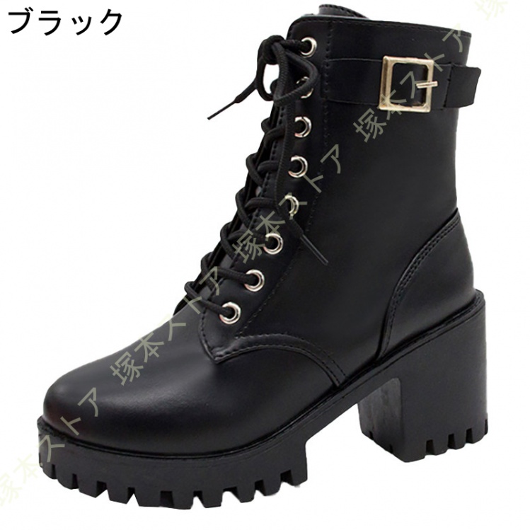 編み上げブーツ ショートブーツ ハイヒール 歩きやすい 厚底