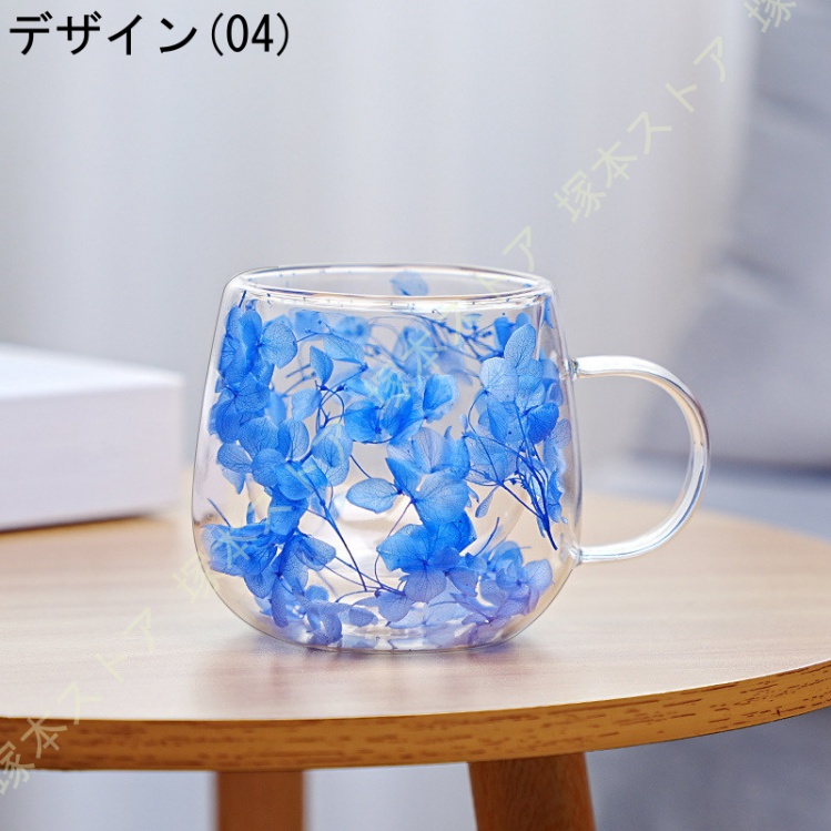 モダン ダブルウォールグラス カップ かわいい 花模様 結婚祝い ギフト