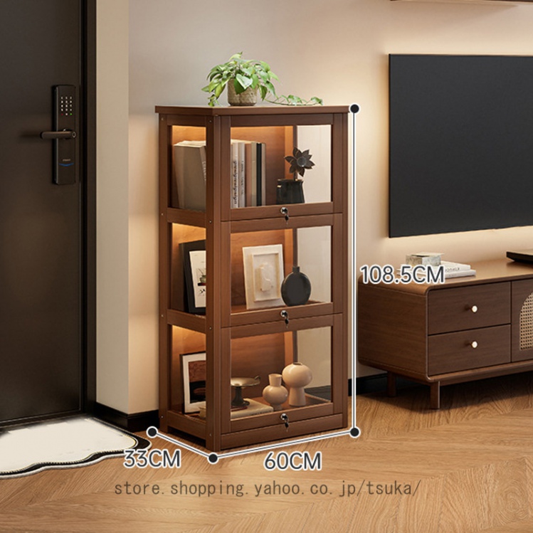 木製ディスプレイケース 5段 引き出し付き 鍵付き 本棚 書架 ディスプレイケース 木製 多機能 おしゃれ