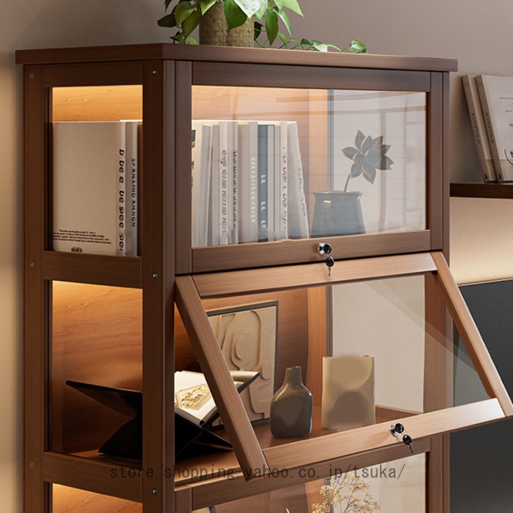 鍵付き 本棚 書架 ディスプレイケース 木製 多機能 おしゃれ
