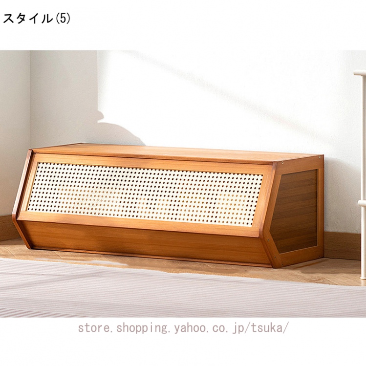 ナイトテーブル サイドチェスト 収納棚 リビングキャビネット 収納 チェスト テレビ台 サイドボード 大容量収納 木製 木目調 ラタン調_5