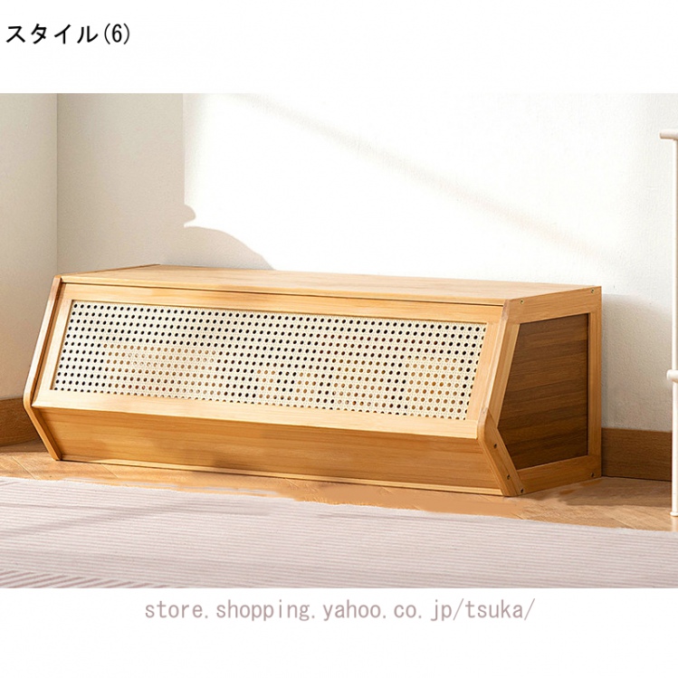 ナイトテーブル サイドチェスト 収納棚 リビングキャビネット 収納 チェスト テレビ台 サイドボード 大容量収納 木製 木目調 ラタン調_6