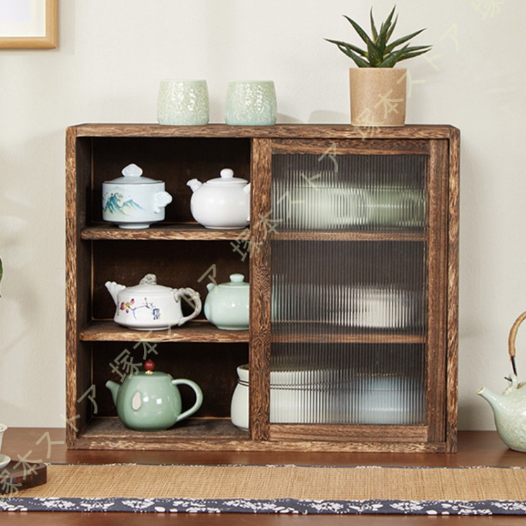 アンティーク風 食器棚 木製 卓上 北欧 インテリア コンパクト 引き戸