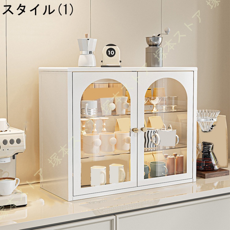 収納キャビネット ミニ食器棚 木製 デスクトップ カップホルダー 台所 キッチン ダイニングテーブル リビングルーム サイドボード 防塵 防湿 防虫 カップ_1