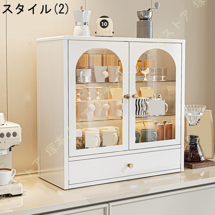 収納キャビネット ミニ食器棚 木製 デスクトップ カップホルダー 台所 キッチン ダイニングテーブル リビングルーム サイドボード 防塵 防湿 防虫 カップ_2