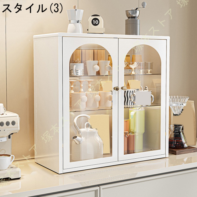 収納キャビネット ミニ食器棚 木製 デスクトップ カップホルダー 台所 キッチン ダイニングテーブル リビングルーム サイドボード 防塵 防湿 防虫 カップ_3