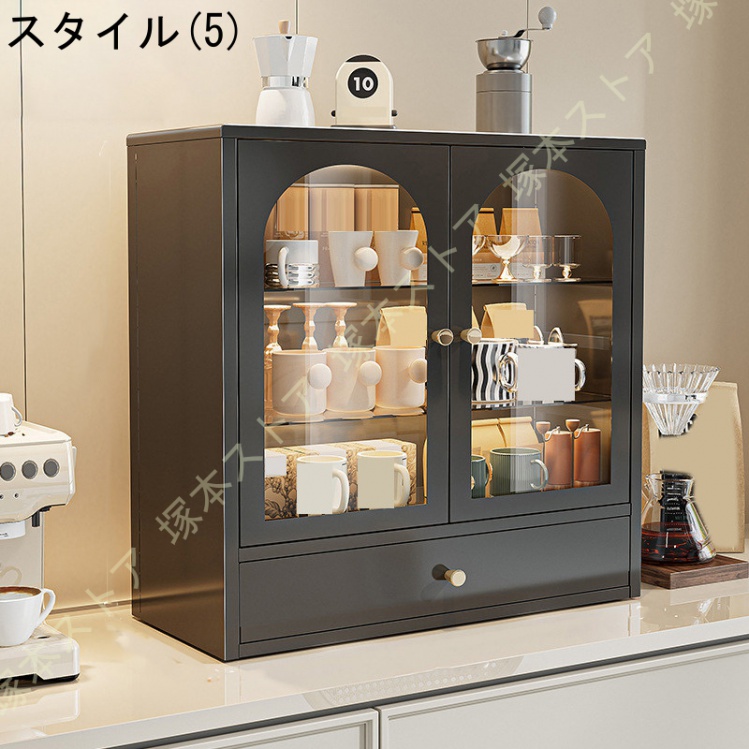 収納キャビネット ミニ食器棚 木製 デスクトップ カップホルダー 台所 キッチン ダイニングテーブル リビングルーム サイドボード 防塵 防湿 防虫 カップ_5