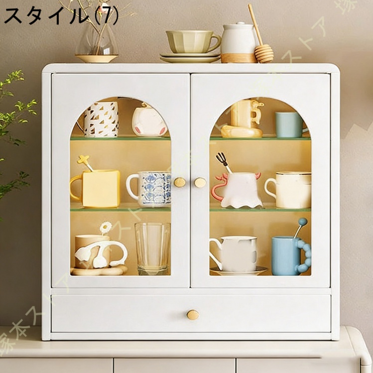 収納キャビネット ミニ食器棚 木製 デスクトップ カップホルダー 台所 キッチン ダイニングテーブル リビングルーム サイドボード 防塵 防湿 防虫 カップ_7