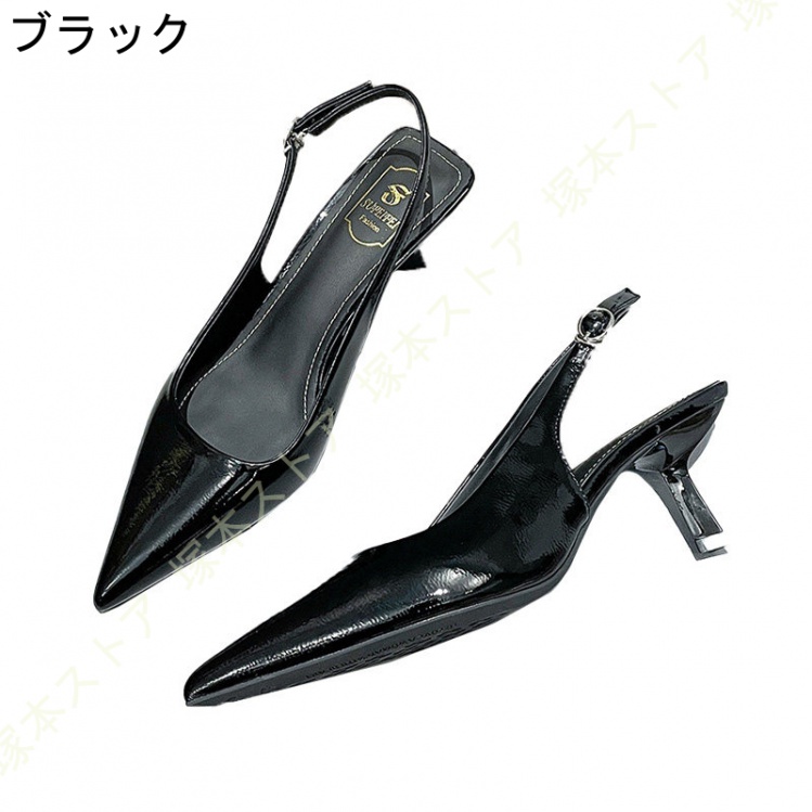 サンダル レディース バックストラップ エナメル調 ミュール Vカット