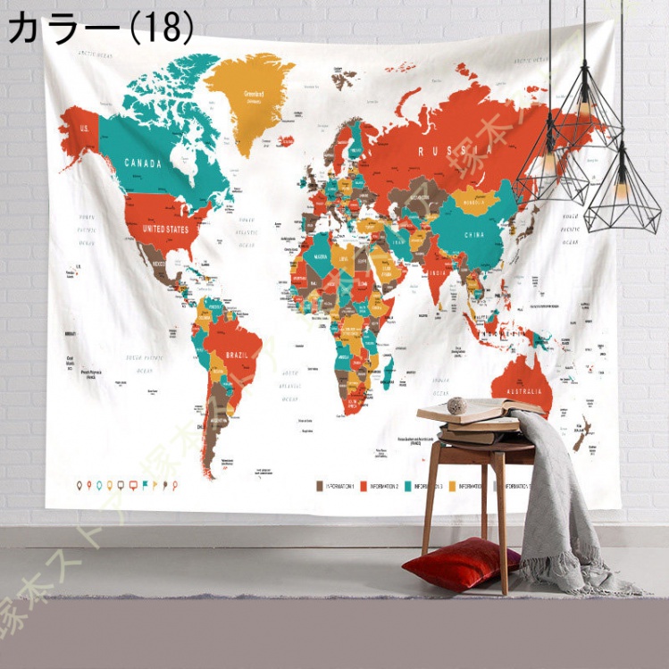 ヴィンテージ風タペストリー 世界地図 布ポスター 室内装飾