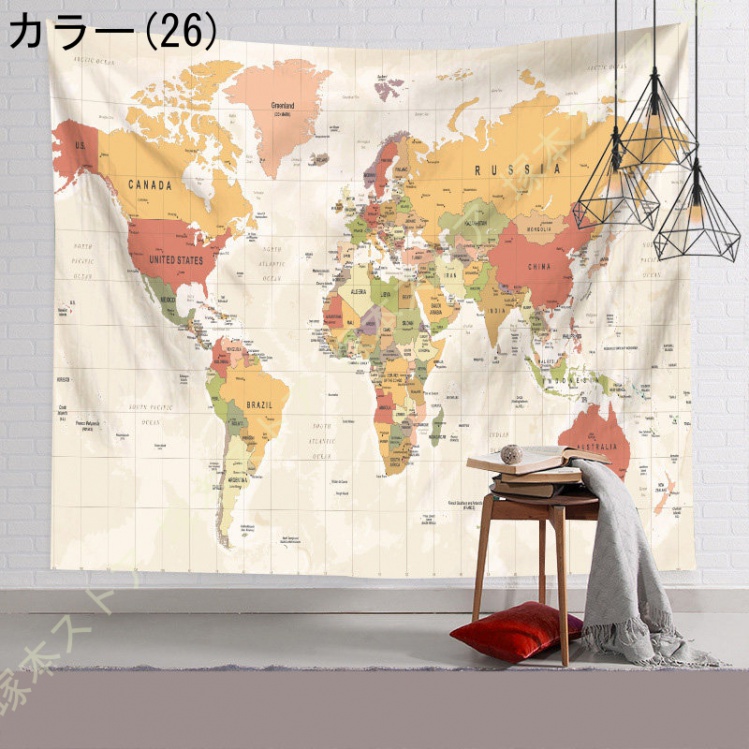 ヴィンテージ風タペストリー 世界地図 布ポスター 室内装飾