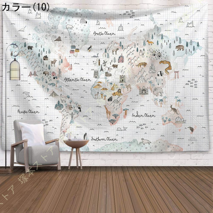 ヴィンテージ風タペストリー 世界地図 布ポスター 室内装飾