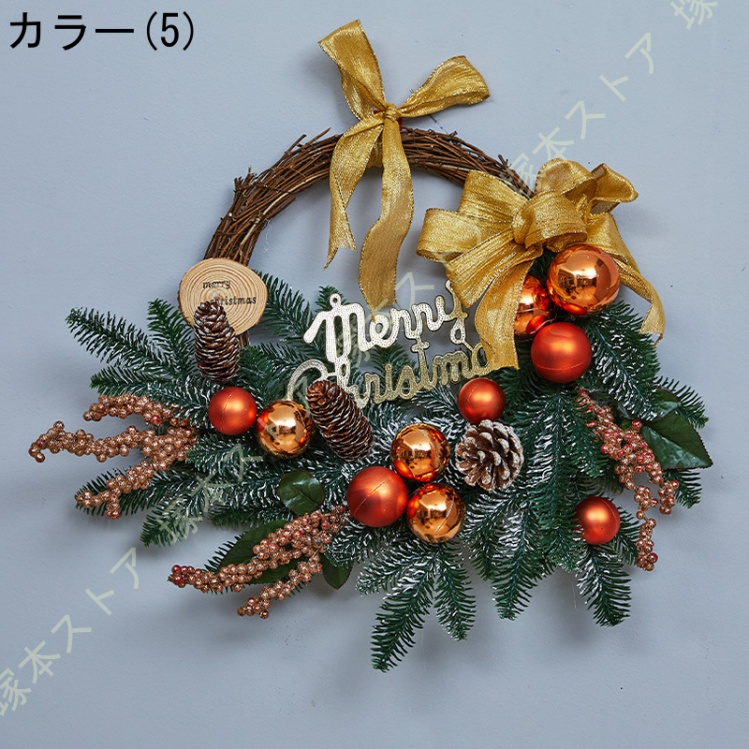 クリスマスリース 玄関リース オーナメント 松ぼっくり リボン 屋外 アートフラワー 大きい リース ドア 玄関 庭園 部屋 店舗 ショップ 壁飾り 華やか_5