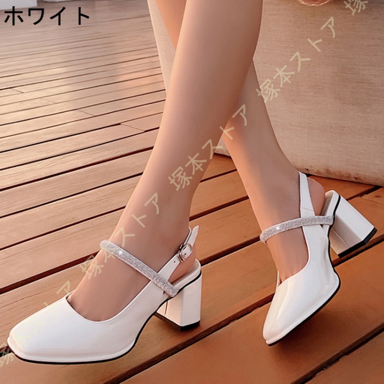 ミュールサンダル バックストラップ レザー パンプス ハイヒール 痛くない 疲れない スクエアトゥ 太ヒール 5cm レディース 靴 結婚式 大きいサイズ |  | 04