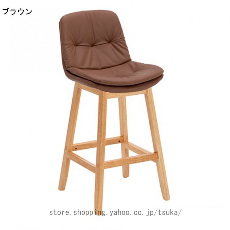 カウンタチェア 背もたれ付き 座面高さ58cm 木製 天然木 シンプル ハイチェア バーチェア チェア 椅子 ダイニング PUレザー調 木脚 モダン レトロ風_5