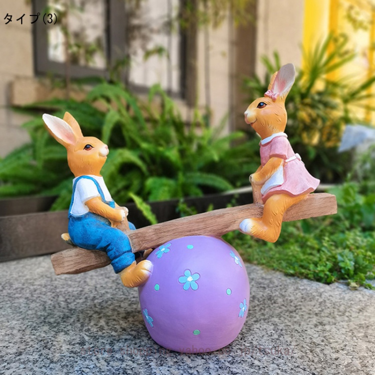 ガーデンオーナメント 庭オブジェ ガーデニング 動物 兎 うさぎ かわいい 樹脂置物 彫刻装飾 屋外 防水 おしゃれ 園芸雑貨 庭 飾り デコレーション 樹脂_3