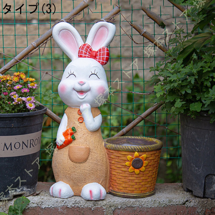 ガーデンオーナメント 兎 置物 ラビット かわいい 庭 屋外 デコレーション うさぎの置物 樹脂 ガーデニング雑貨 ガーデンオブジェ インテリア アウトドア 部屋_3