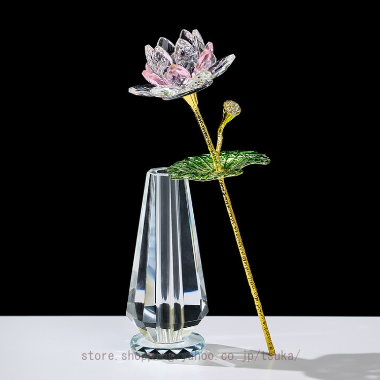 クリスタルガラス 蓮の花 置物 ロータス ハスの花 オブジェ インテリア 