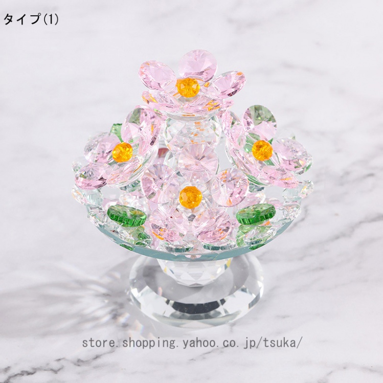ガラスの花の置物 クリスタルフラワーオーナメント ミニ