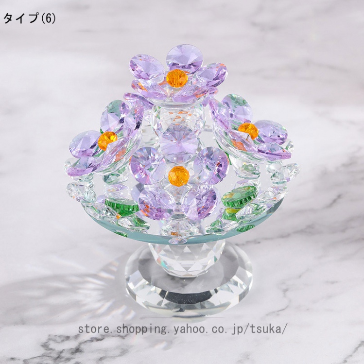 ガラスの花の置物 クリスタルフラワーオーナメント ミニ