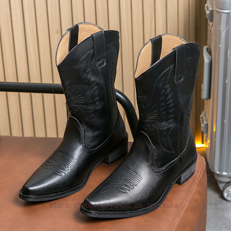 メンズ カウボーイ風 ショートブーツ ウエスタン調 騎士 バイクブーツ