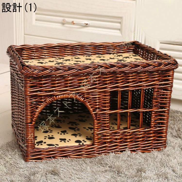猫 ベッド カゴ ペットベッド 猫ベッド 夏 通気性 手編み 藤編み ラタン 猫の家 犬ベッド 猫 小型犬 ペットマット ちぐら型 夏用 インテリア 天然素材_1