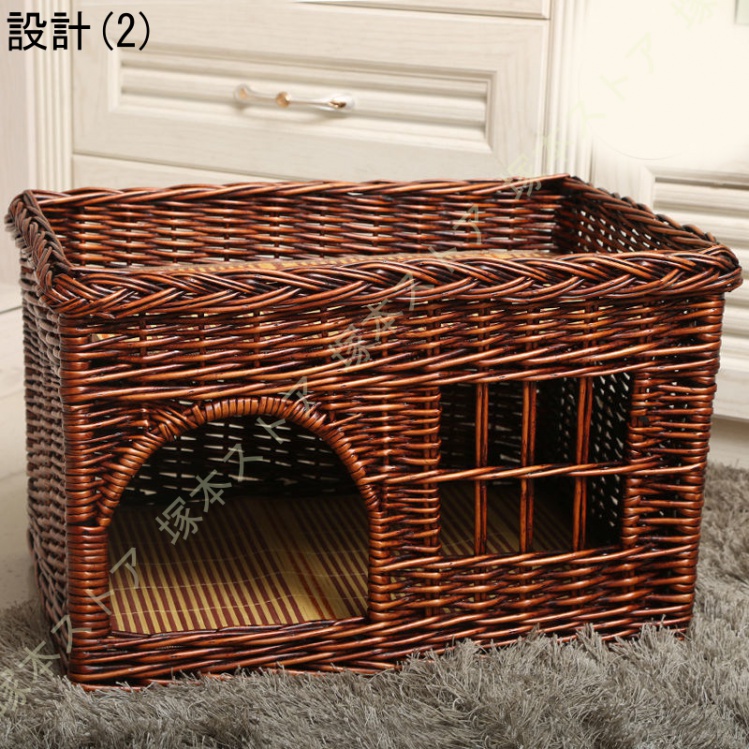 猫 ベッド カゴ ペットベッド 猫ベッド 夏 通気性 手編み 藤編み ラタン 猫の家 犬ベッド 猫 小型犬 ペットマット ちぐら型 夏用 インテリア 天然素材_2