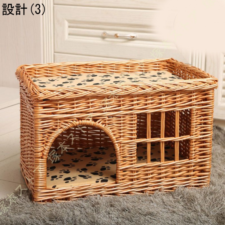 猫 ベッド カゴ ペットベッド 猫ベッド 夏 通気性 手編み 藤編み ラタン 猫の家 犬ベッド 猫 小型犬 ペットマット ちぐら型 夏用 インテリア 天然素材_3