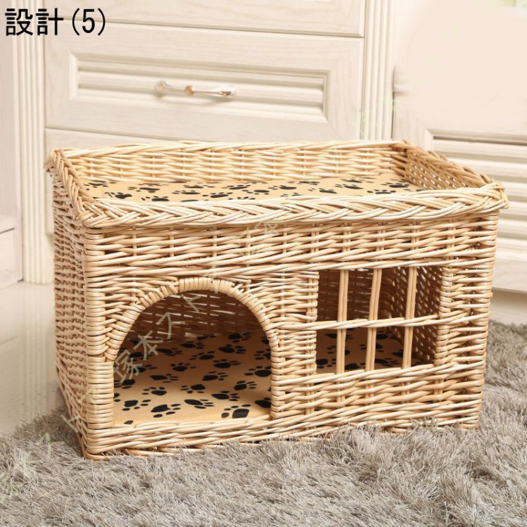 猫 ベッド カゴ ペットベッド 猫ベッド 夏 通気性 手編み 藤編み ラタン 猫の家 犬ベッド 猫 小型犬 ペットマット ちぐら型 夏用 インテリア 天然素材_5