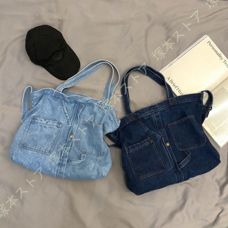 デニムトート 肩掛け トート バッグ 鞄 無地 ナチュラル 可愛い