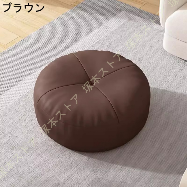 新品未使用　刺繍入りブラウン円形クッション　オットマン 座布団 防水 クッション 椅子用 丸 低反発 高反発 フロアクッション