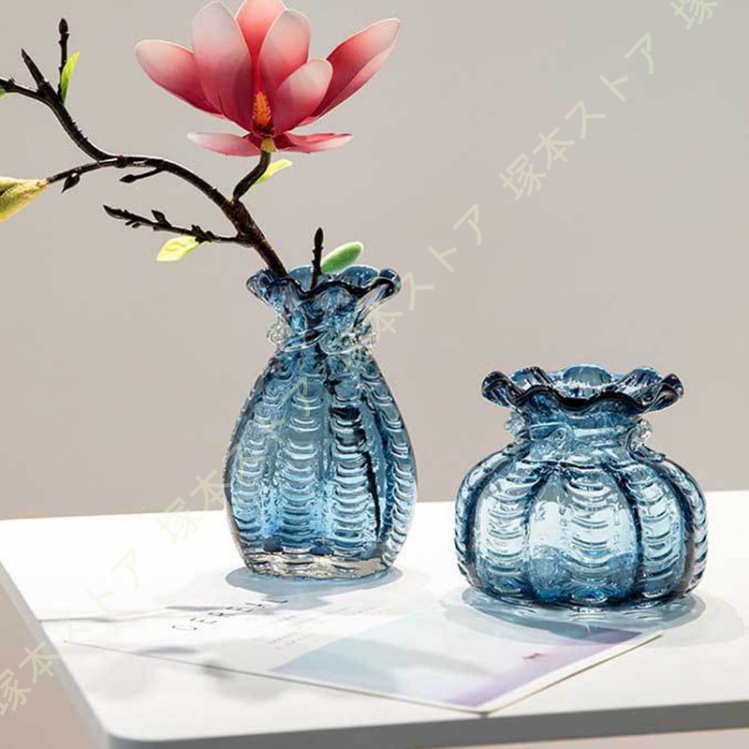 北欧 福袋型 花瓶 ガラス フラワーベース 大型 花器 透明 ストライブ