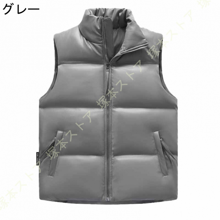 中綿 レザーダウンベスト メンズ ダウンベスト レザージャケット 革