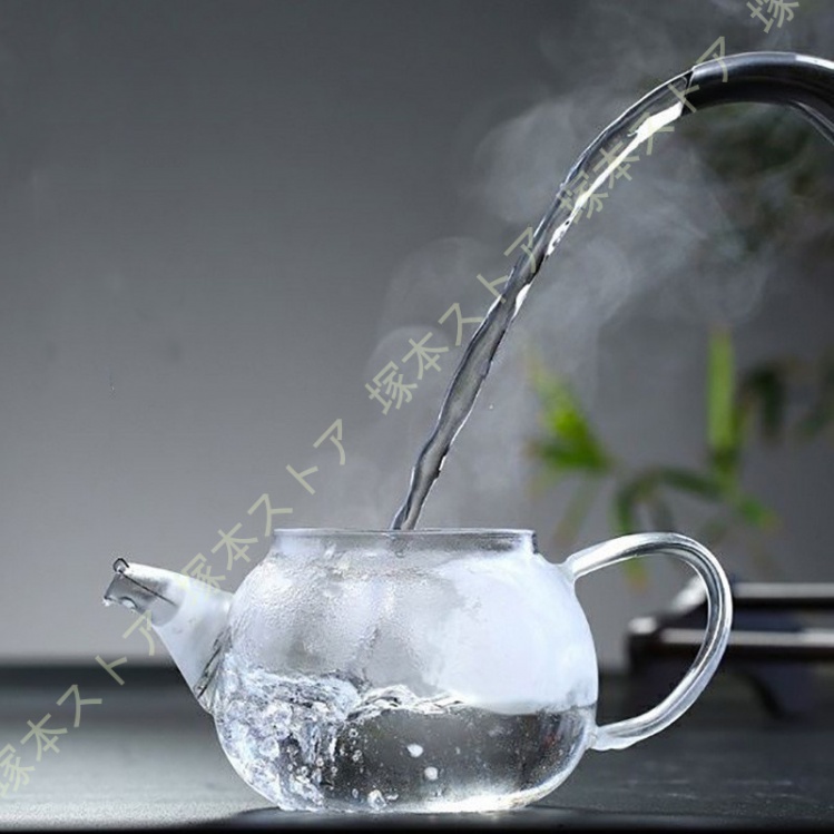 耐熱ガラス ティーポット 200mlグラス 茶こし付き グリーン 持ち手