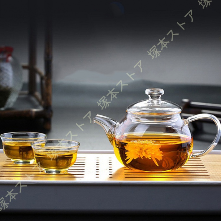 耐熱ガラス ティーポット 200mlグラス 茶こし付き グリーン 持ち手