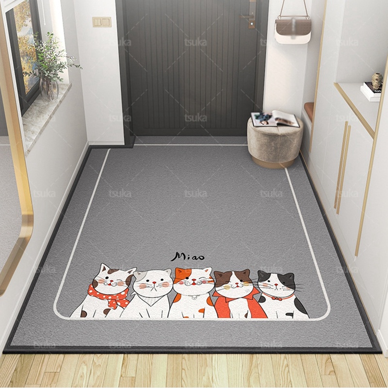 玄関マット猫柄かわいい ドアマット滑り止め付き 室内用 足拭きマットカーペット xfl-8uk-dt042_3.jpg