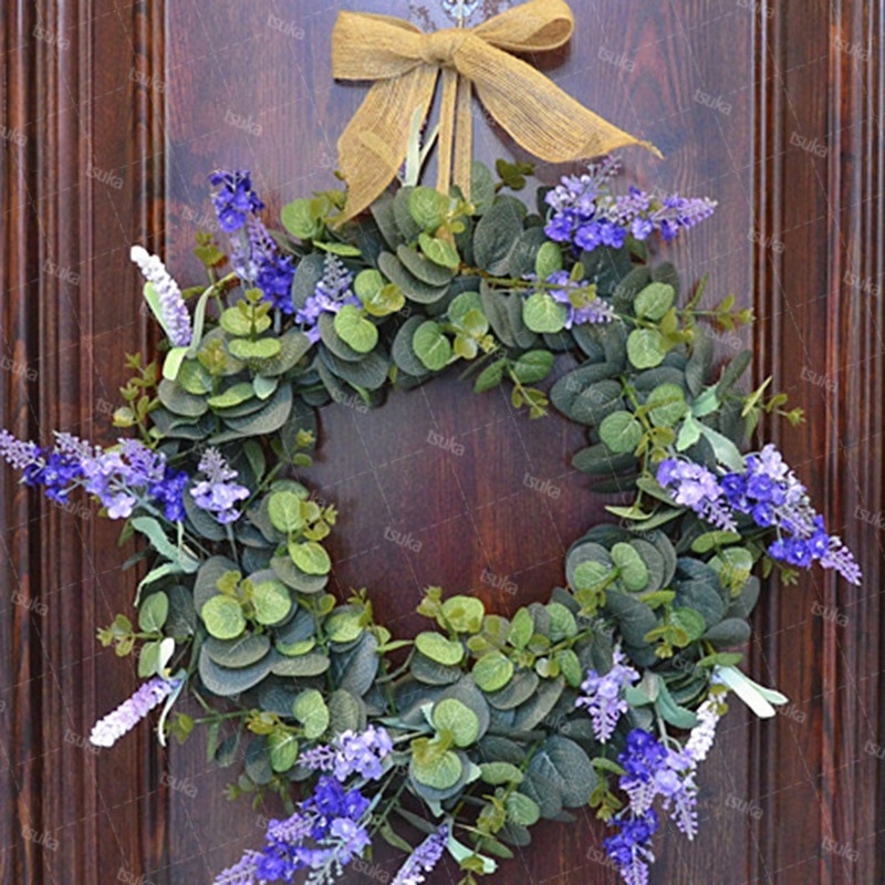 玄関用リース 造花 インテリア ラベンダー ドア飾り 壁掛け 玄関飾り 
