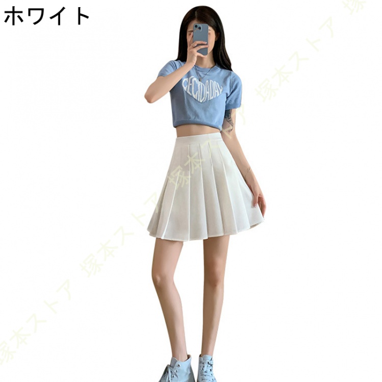 プリーツスカート 夏 スクールスカート Aライン ミニ丈 黒 白 無地