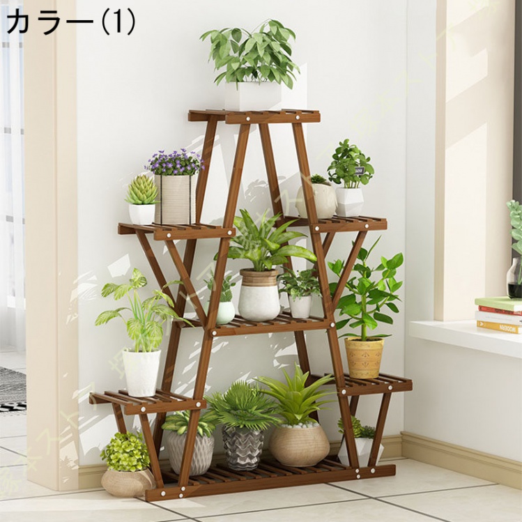 耐荷重強い 大容量 天然パイン材 フラワースタンド 植木鉢棚 ベランダ