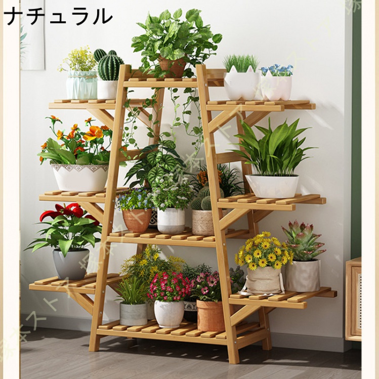 耐荷重強い 大容量 天然パイン材 フラワースタンド 植木鉢棚 ベランダ