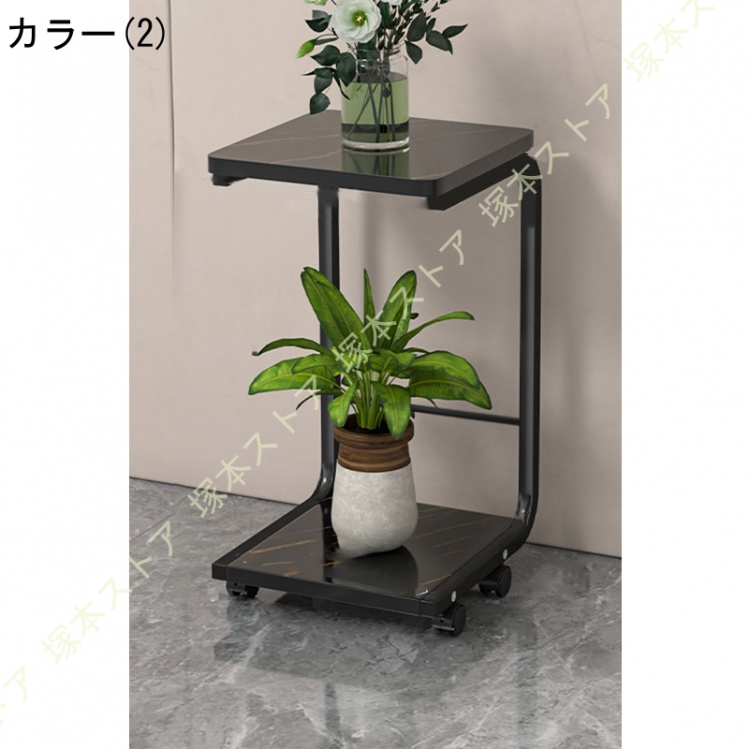 キャスター付き観葉植物台 角型 スタンド 鉢置き台 二層収納 C型デザイン 高耐荷重 多肉植物ラック 床置き植物ラック 多機能収納ラック プランターの画像