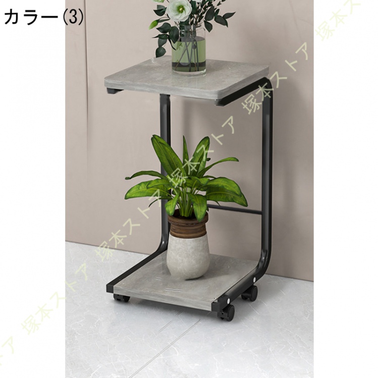 キャスター付き観葉植物台 角型 スタンド 鉢置き台 二層収納 C型デザイン 高耐荷重 多肉植物ラック 床置き植物ラック 多機能収納ラック プランターの画像