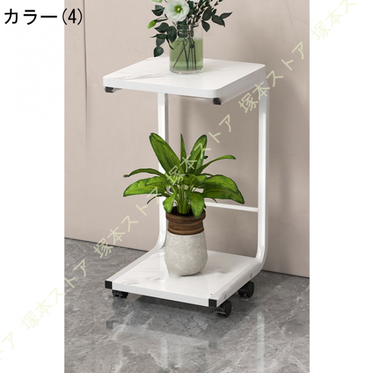 キャスター付き観葉植物台 角型 スタンド 鉢置き台 二層収納 C型デザイン 高耐荷重 多肉植物ラック 床置き植物ラック 多機能収納ラック プランターの画像