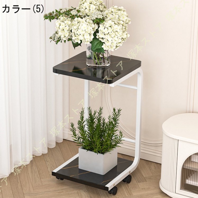 キャスター付き観葉植物台 角型 スタンド 鉢置き台 二層収納 C型デザイン 高耐荷重 多肉植物ラック 床置き植物ラック 多機能収納ラック プランターの画像