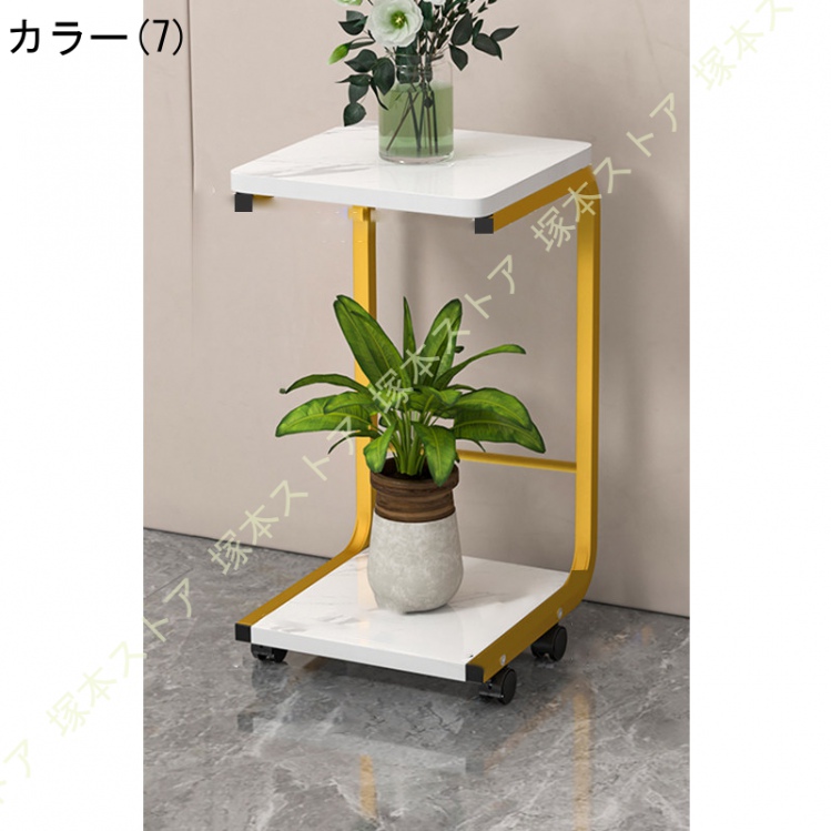 キャスター付き観葉植物台 角型 スタンド 鉢置き台 二層収納 C型デザイン 高耐荷重 多肉植物ラック 床置き植物ラック 多機能収納ラック プランターの画像