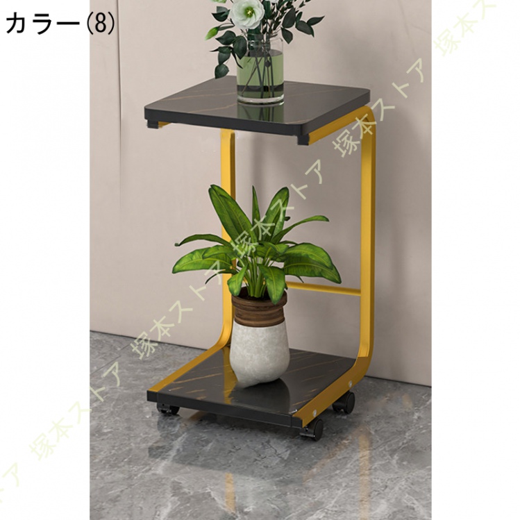 キャスター付き観葉植物台 角型 スタンド 鉢置き台 二層収納 C型デザイン 高耐荷重 多肉植物ラック 床置き植物ラック 多機能収納ラック プランターの画像