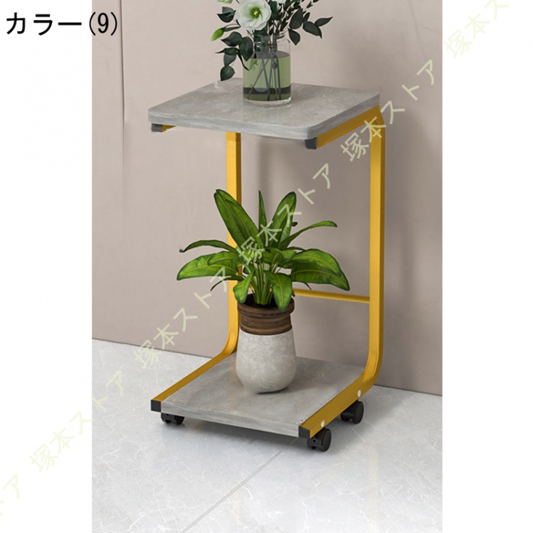キャスター付き観葉植物台 角型 スタンド 鉢置き台 二層収納 C型デザイン 高耐荷重 多肉植物ラック 床置き植物ラック 多機能収納ラック プランターの画像